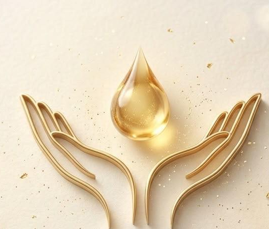 Emblema de Alquimia de Recuerdos: dos manos sostienen una gota dorada